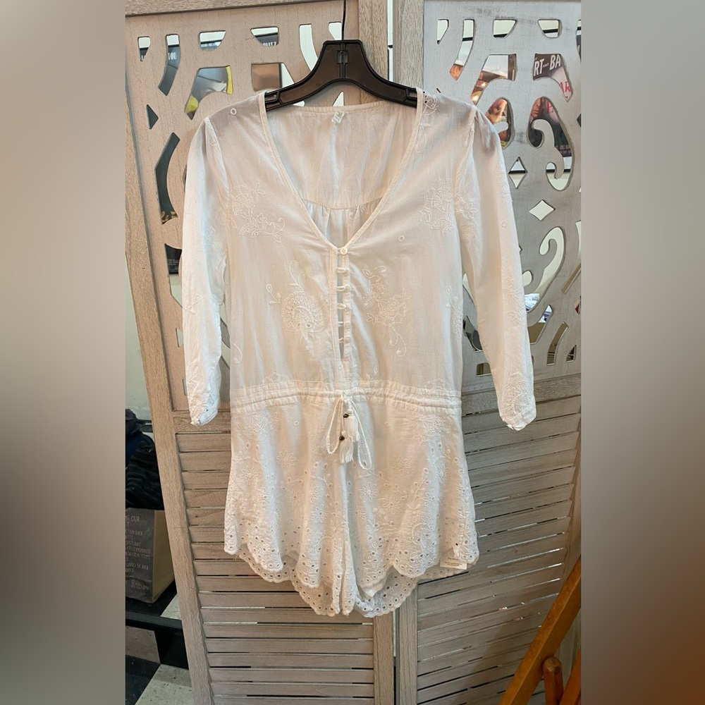 Spell & the Gypsy Collective White Eyelet Romper with Delicate Waistline